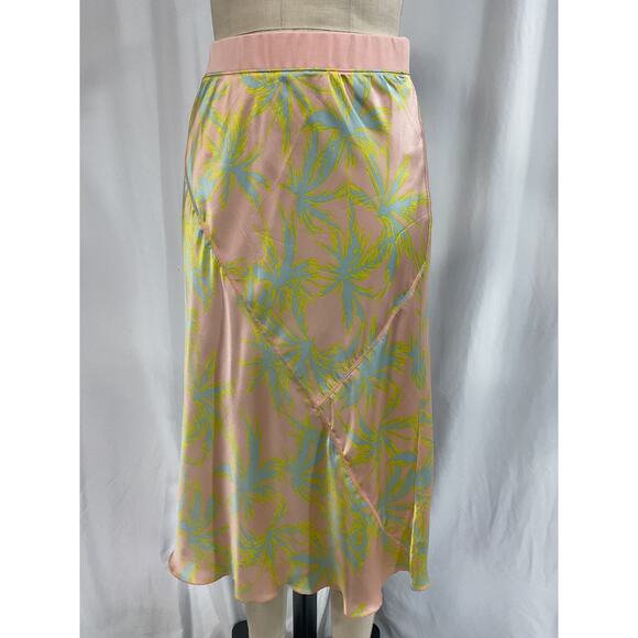 Atm Anthony Thomas Melillo 'Palm' Green Print Silk Charmeuse Slip Skirt Size S/P - Picture 2 of 5